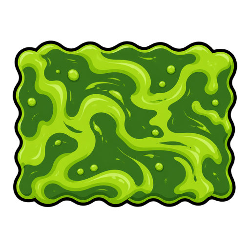 slime texture game asset, wavy scalloped rectangle outline in black, marbled lime and dark green toxic ooze pattern, flat vector icon, white background