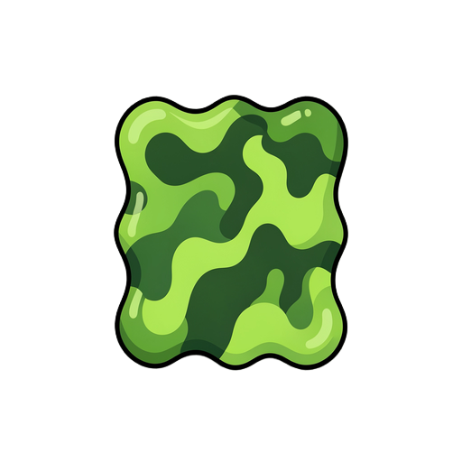 slime texture game asset, wavy scalloped rectangle outline in black, marbled lime and dark green toxic ooze pattern, flat vector icon, white background