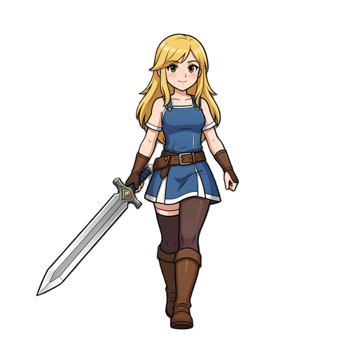 generar chica rubia con espada grande caminando