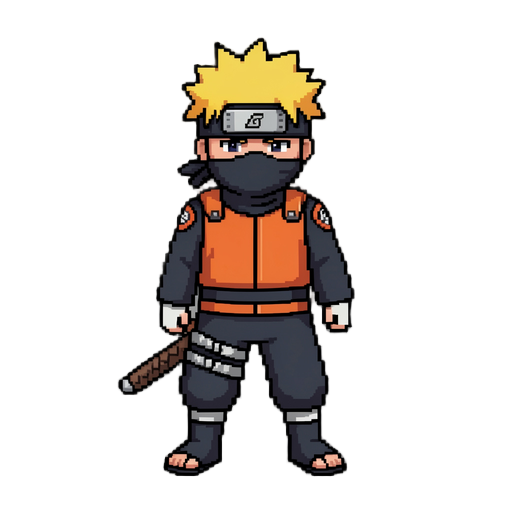 gere um ninja estilo naruto em pixel arte 64 bits
