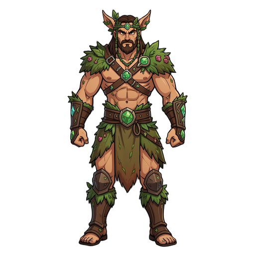 🌿 finaler prompt (druidischer krieger-charakter):  erstelle einen mächtigen, muskulösen krieger mit starkem druidischen einfluss, inspiriert von rhoam bosphoramus hyrule, jedoch weniger königlich und deutlich naturverbundener. der charakter soll wie ein e