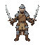 segurança medieval com duas espadas