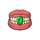 dentadura com um dente de esmeralda
