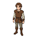 a young, thin, medium-sized male with wavy hair, living in the middle ages, shown from above in a 3/4 scale character sprite.
