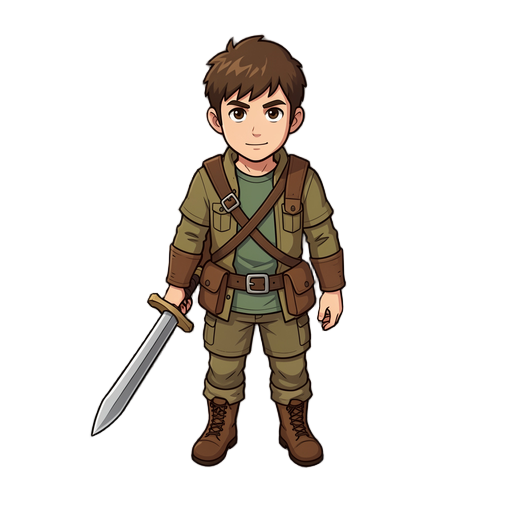 um aventureiro iniciante com uma espada comum