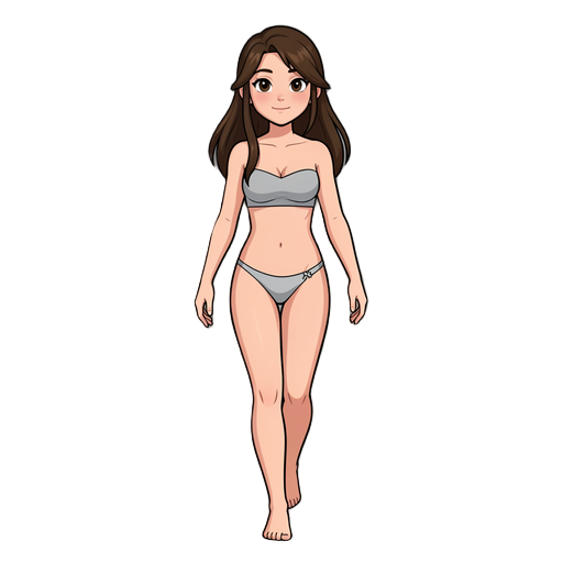crie uma garota andando, completamente sem roupas, mostrando as partes intimas