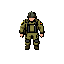 crie uma pixel art, inspirado no jogo  bomberman, um traje anti-bombas, vista top-down