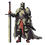 knight with full prate armor greatsword and cape