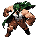 superhero with mask and cape, for beat em up in idle position with one long braid in the beard