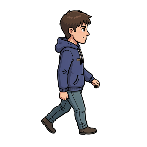 make it walk to the right with a side view just like the image of it  don't change the image just move legs and the arms 