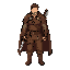2d pixel, topdown view, front idle, an adventurer with a dagger and a cape in leather armor, leather pants, male,
