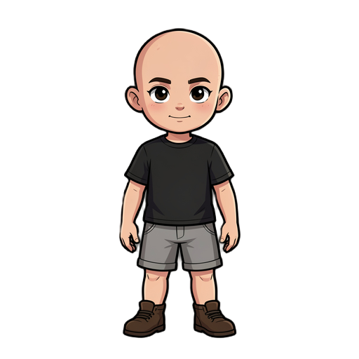 façam um menino baixo careca com camisa braca e sorte preto tipo rpg