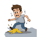 sad man  slipping on a banana peel. 