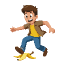 human character mid-step, slipping on a banana peel. 