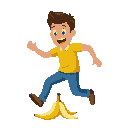 human character mid-step, slipping on a banana peel. 
