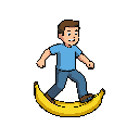 human character mid-step, slipping on a banana peel. 