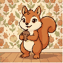 cute squirrel standing upright and holding an acorn