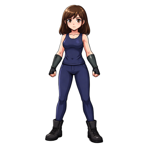 girl standing idle , ready for fight, do not change anything