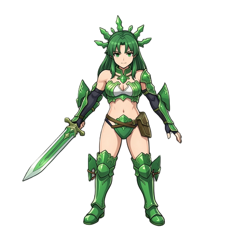granblue fantasy style image. swordman. green color based