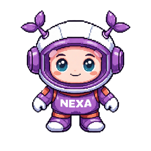 character nexa with white round helmet, purple suit, blue eyes, purple antenna hair accessories