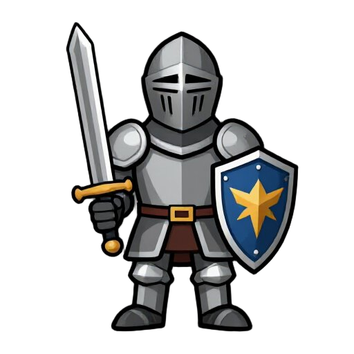 a knight with a sword and shield