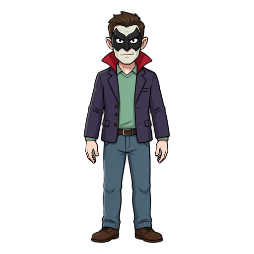 create a male character, dressed in ordinary clothes, who is a vampire, so he has paler skin. think of the character as if he were wearing the vampire mask.