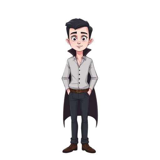 create a male character, dressed in ordinary clothes, who is a vampire, so he has paler skin. think of the character as if he were wearing the vampire mask.