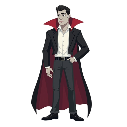 create a male character, dressed in ordinary clothes, who is a vampire, so he has paler skin. think of the character as if he were wearing the vampire mask.