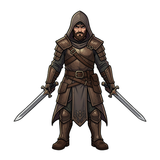 medieval warrior in a souls-like style with swords that come out of the sleeves like in assassin's creed