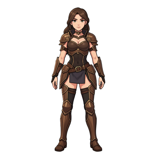 imagen de cuerpo completo personaje femenino 2d parecido al personaje de la portada del juego kings bounty crossworlds , armadura entallada y sexy sin falda