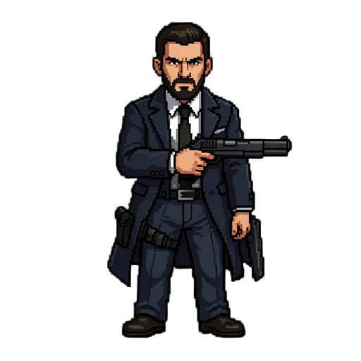 персонаж похож на джон уика с пистолетом в руках, для моей 2d pixel игры
