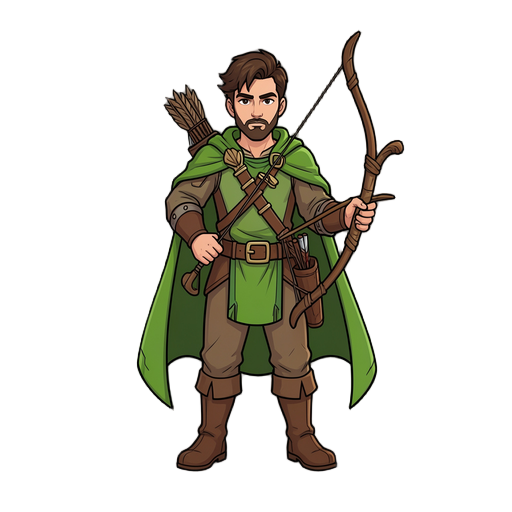 an archer with green cape 