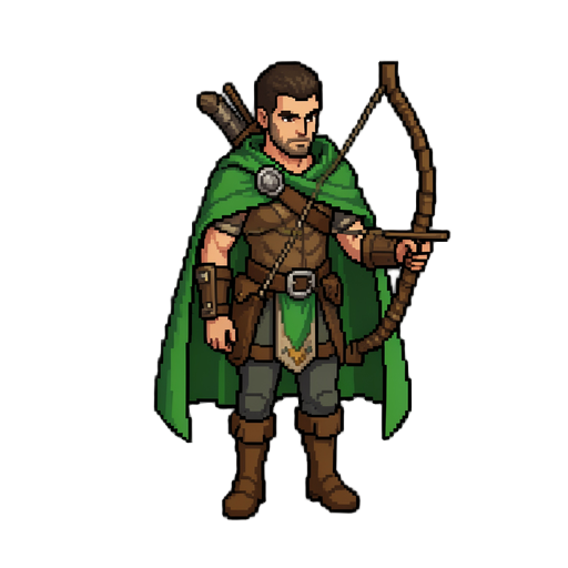 an archer with green cape. pixel for rpg game, png and transparent