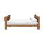 cama simples de madeira, vista lateral side scroll, objeto isolado, colchão fino com lençol simples, travesseiro pequeno, estrutura rústica, design limpo e legível, centralizada, sem fundo