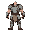  dark fantasy muscular, pale gray ski, wearing torn ancient armor with rust and spikes, standing idle,