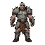  dark fantasy muscular, pale gray ski, wearing torn ancient armor with rust and spikes, standing idle, dungeon style
