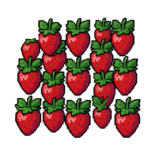 faz um sprite 128 x 64 pixels em pixel arte de 9 pe de morango plantados