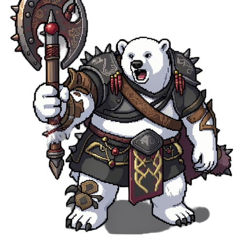 faça uma pixel arte desse personagem o urso polar segurando a arma maça de ferro com espinhos