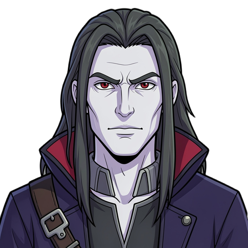 create a male vampire hunter ,pale skin,long hair