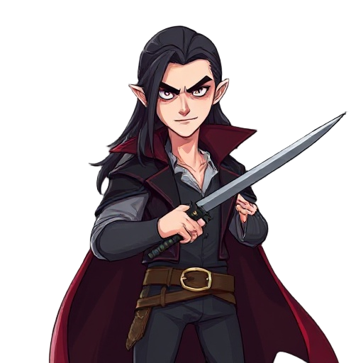 create a long hair dhampir, male pale skin vampire hunter