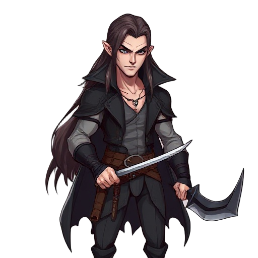 create a long hair dhampir, male pale skin vampire hunter