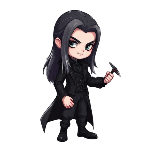 create male damphir, vampire hunter , long hair ,pale skin and black clothes