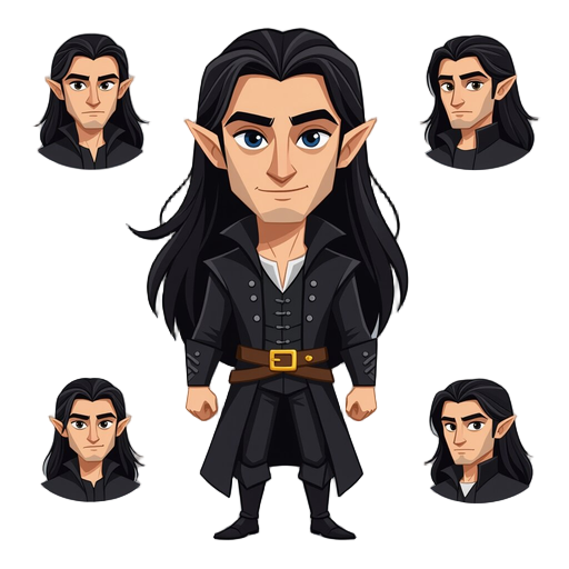 create male damphir, vampire hunter , long hair ,pale skin and black clothes