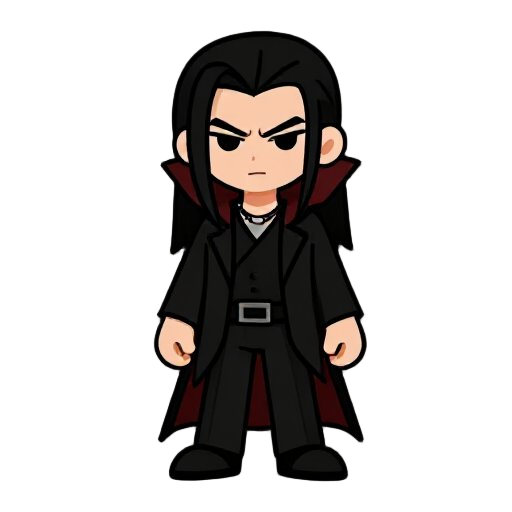 create male damphir, vampire hunter , long hair ,pale skin and black clothes