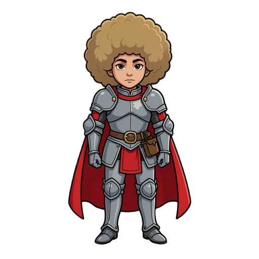 knight with a fluffy afro and red cape
