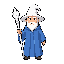 2d wizzard in blue robes, white hat and white staff