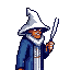 2d wizzard in blue robes, white hat and white staff