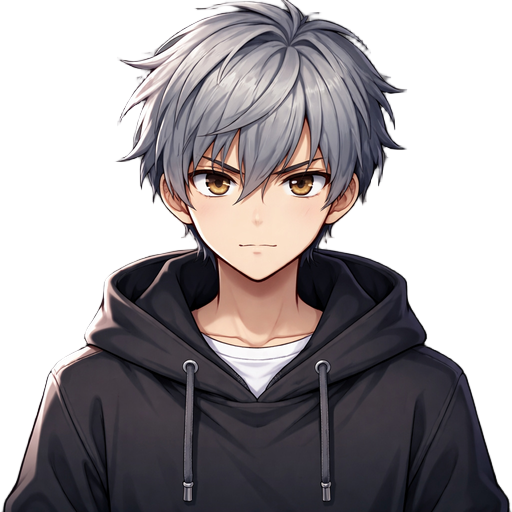 crie uma personagem masculino com cabelos cinzas e com uma aparecia de um simples garoto mas que esconde um grande poder e que ele tenha olhos castanhos 