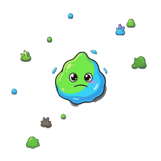 crie um inimigo slime para um jogo 2d no estilo top-down. o slime deve ter aparência gelatinosa, com formato arredondado e levemente irregular, cores vibrantes (como verde ou azul) e uma animação simples de "quicar" enquanto se move. o inimigo deve: se mo