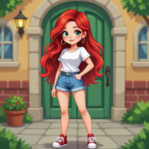 girl, red hair, full body